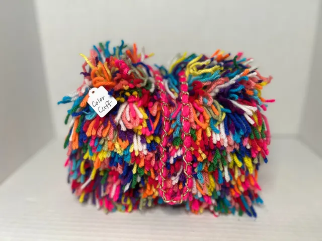 Color Cuff custom yarn purse with gold chain