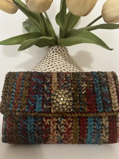 Multicolor handmade crochet clutch with jeweled closure